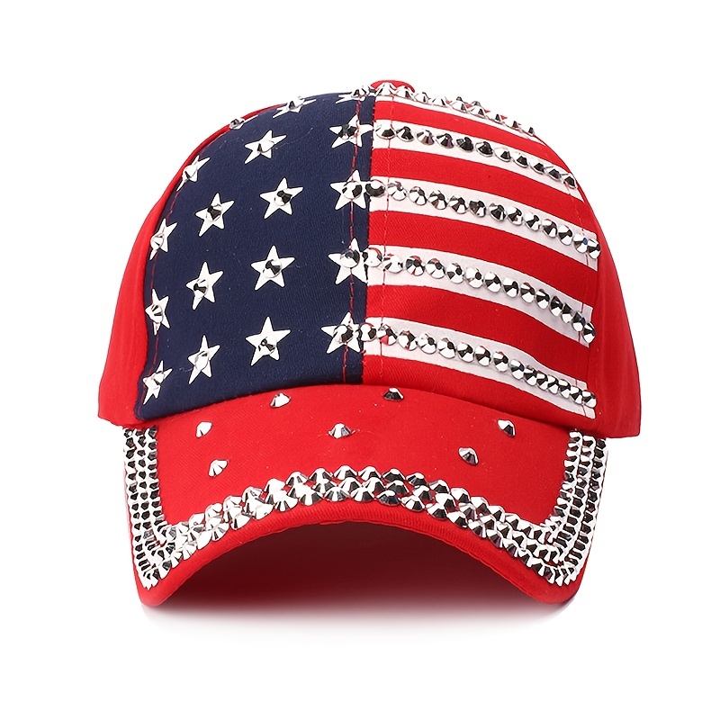 Sparkle Studded American Flag Baseball Cap Hip Hop Hat