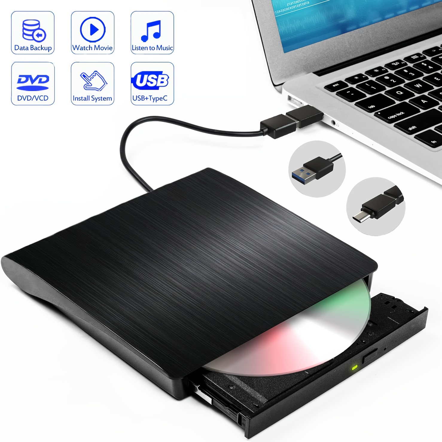 Lecteur De DVD Externe USB 3.0 Type-C Lecteur De CD Portable