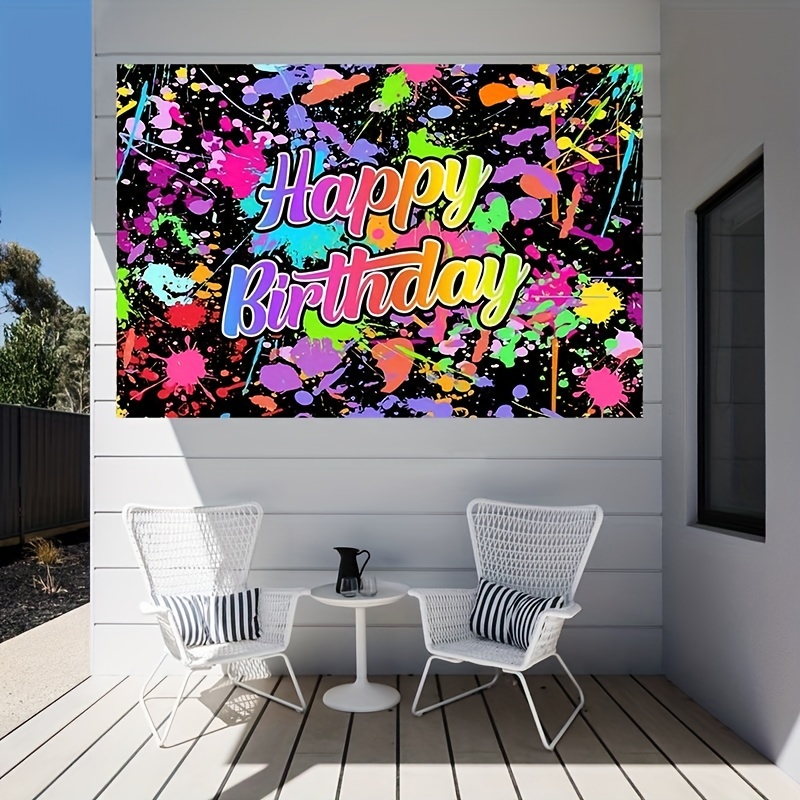 Mocsicka Slime Birthday Backdrop Colorful Fiesta Happy Birthday Party  Decorations Background Graffiti Painting Photography Photobooth Props  (7x5ft)