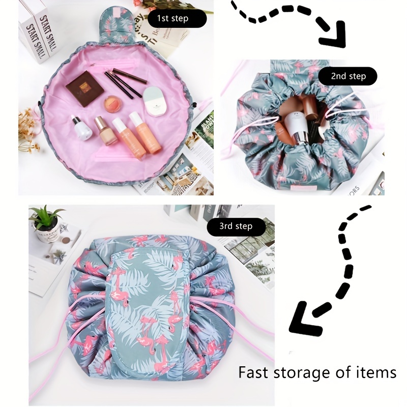 Round Drawstring Makeup Bag, Round Storage Bag Cosmetics