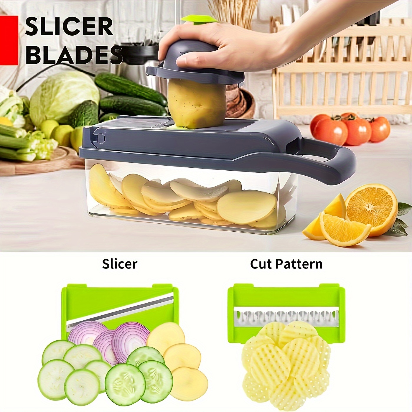 Vegetable Slicer Set with 3 Blades Stainless Steel Food Chopper