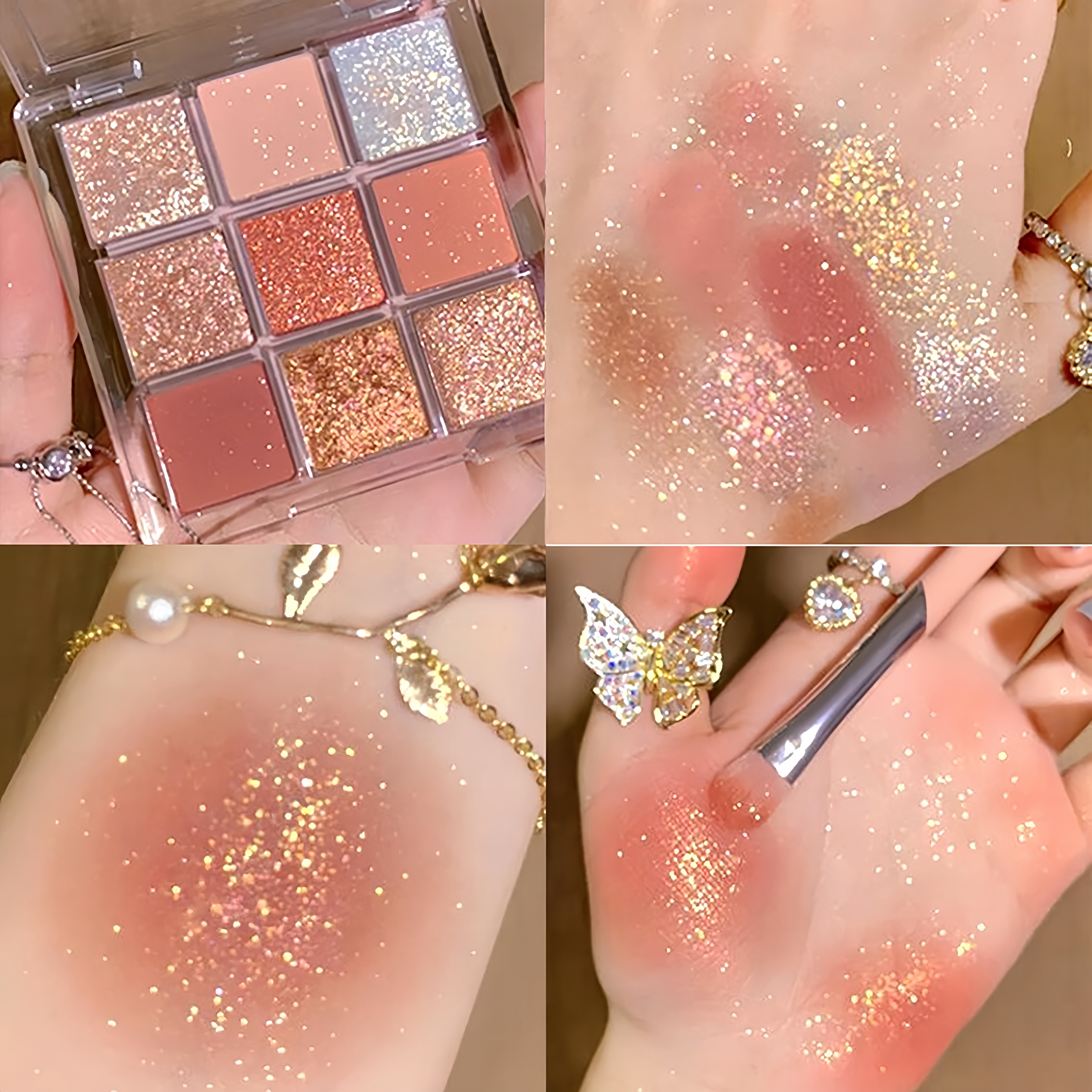 9 color eyeshadow palette pinkish yellow and silvery color waterproof and sweat proof long lasting smudge proof vibrant color eyeshadow matte and pearly glitter finish for music festival details 7