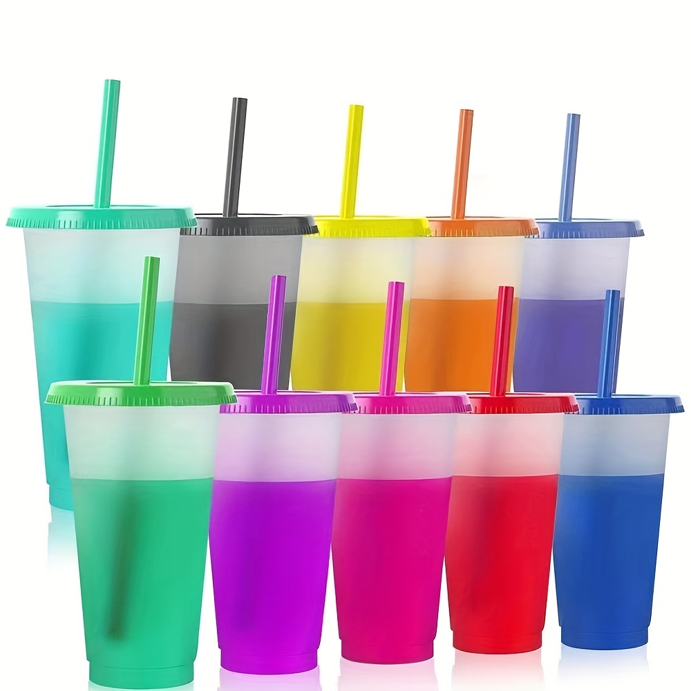 1pc Creative Rainbow Plastic Drinking Cup With Straw, Large Capacity,  Forest Style And Double Layered With Colored Beads