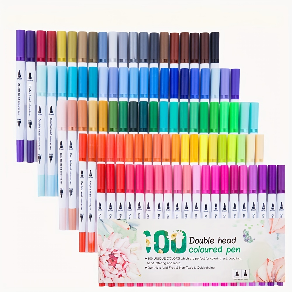 25 Dual Tip Color Fineliner Pens For Drawing Brush Tip and Colored Fine Tip  pens: Markers
