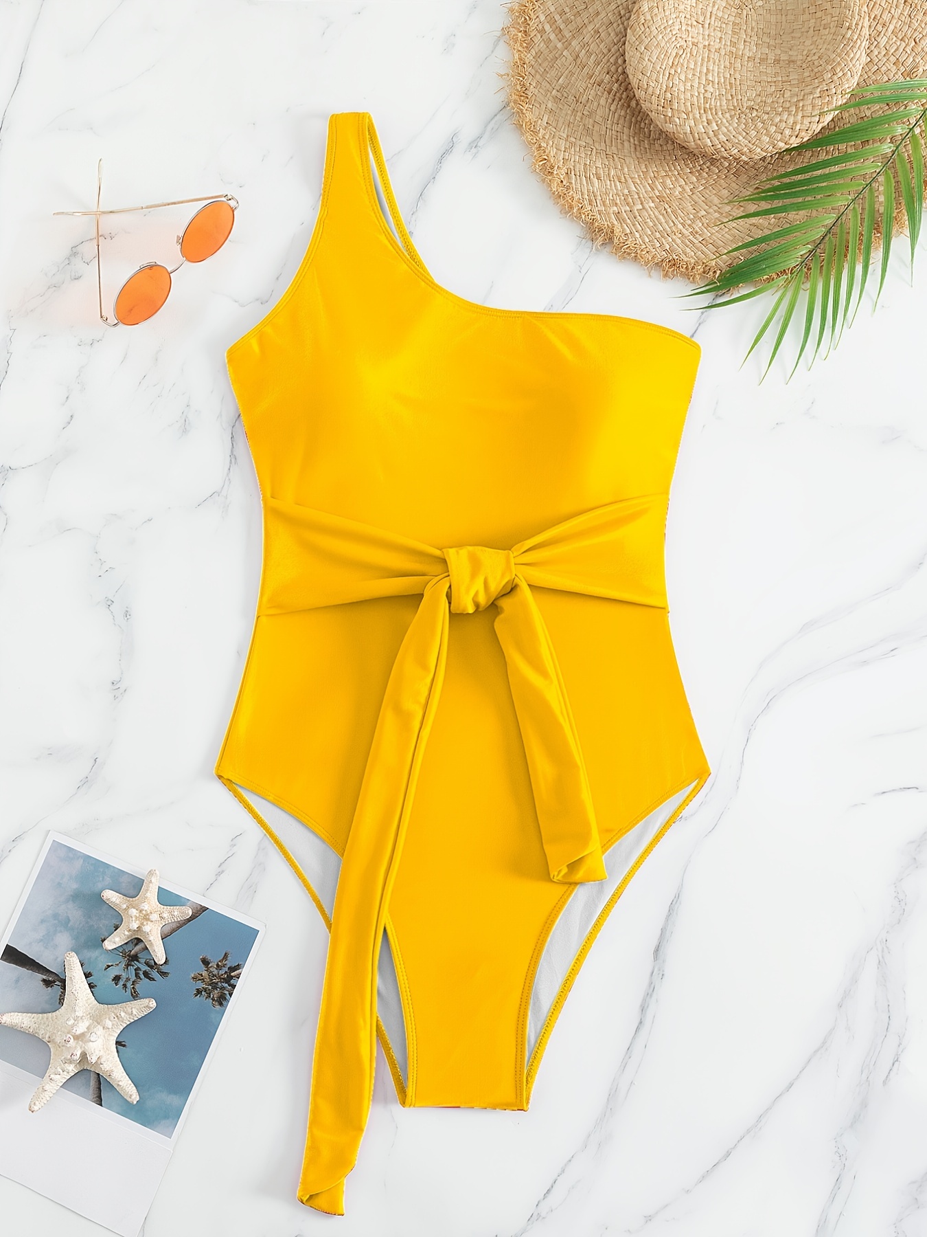 Yellow off the hot sale shoulder swimsuit