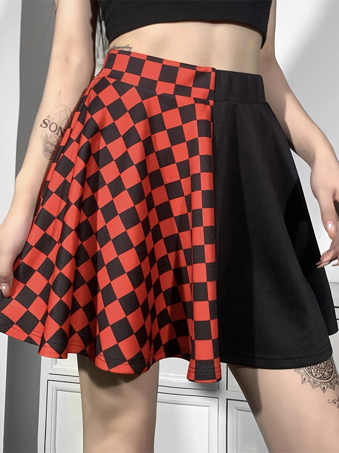 Color block shop plaid mini skirt