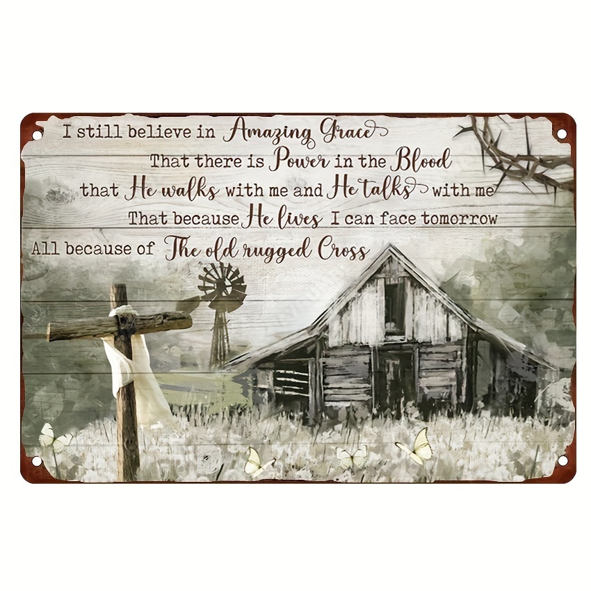 1pc, Old Barn Painting Dandelion Field I Still Believe In Amazing Grace Retro Metal Tin Sign Vintage Sign For Home Wall Decor 12x8 Inch