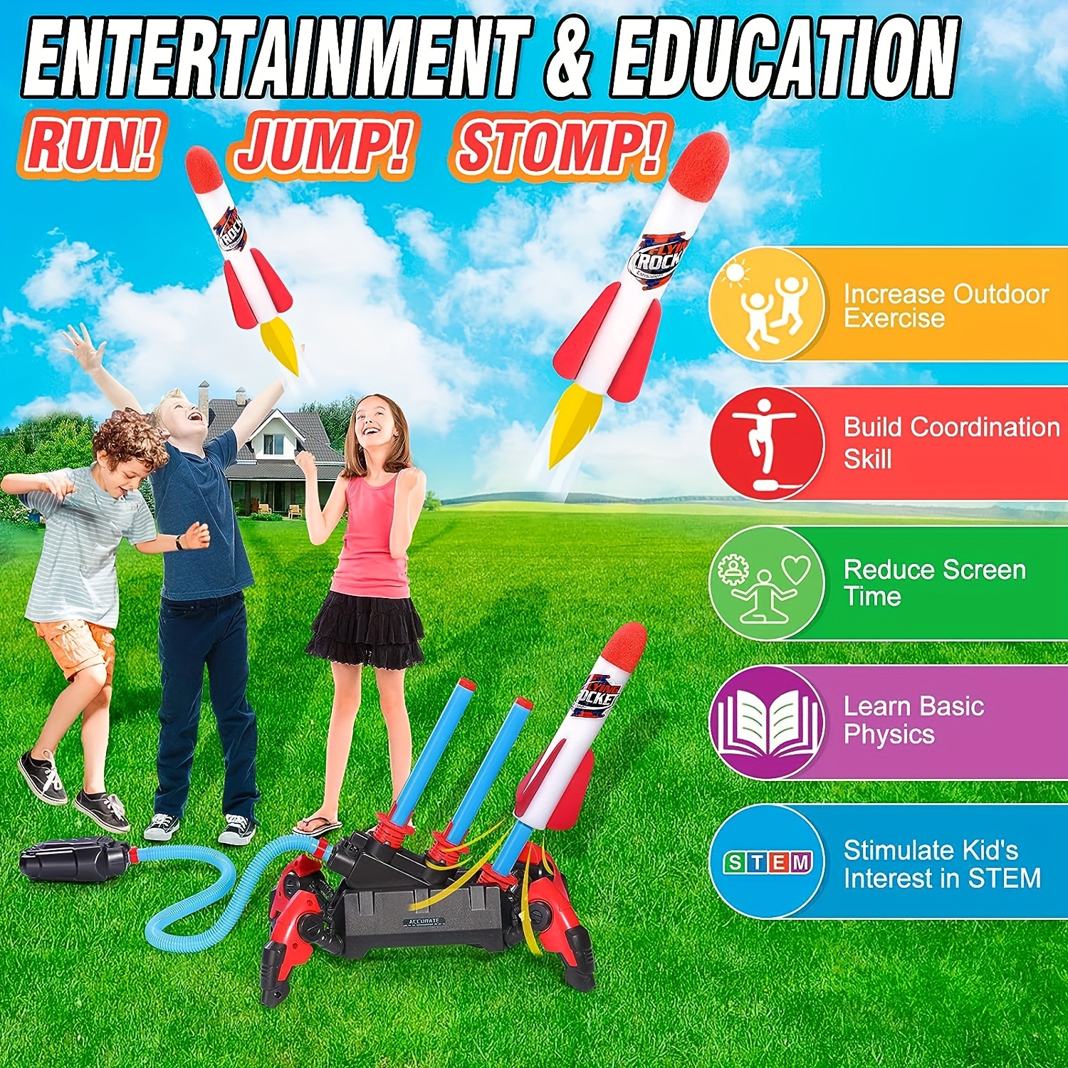  Water Bottle Stomp Model Rocket Launcher Outdoor Toys