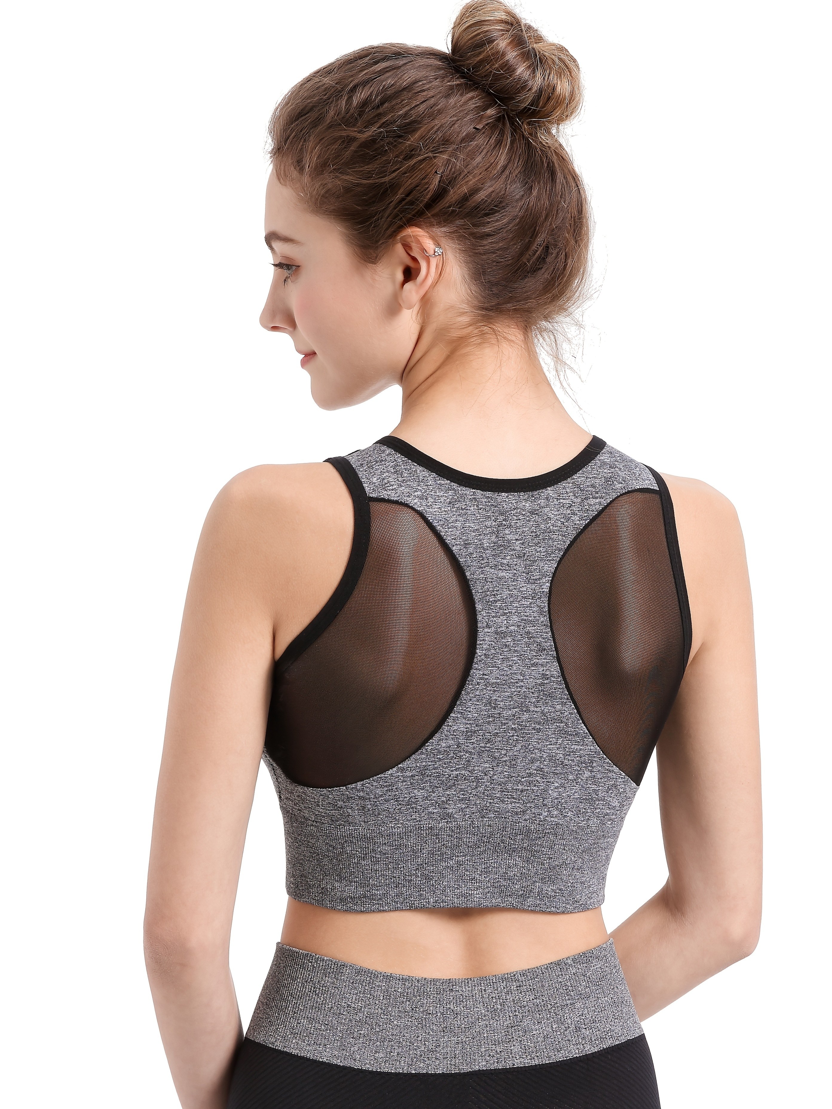 Solid Color Mesh Stitching Wire free Sports Bra Stretchy - Temu Mexico