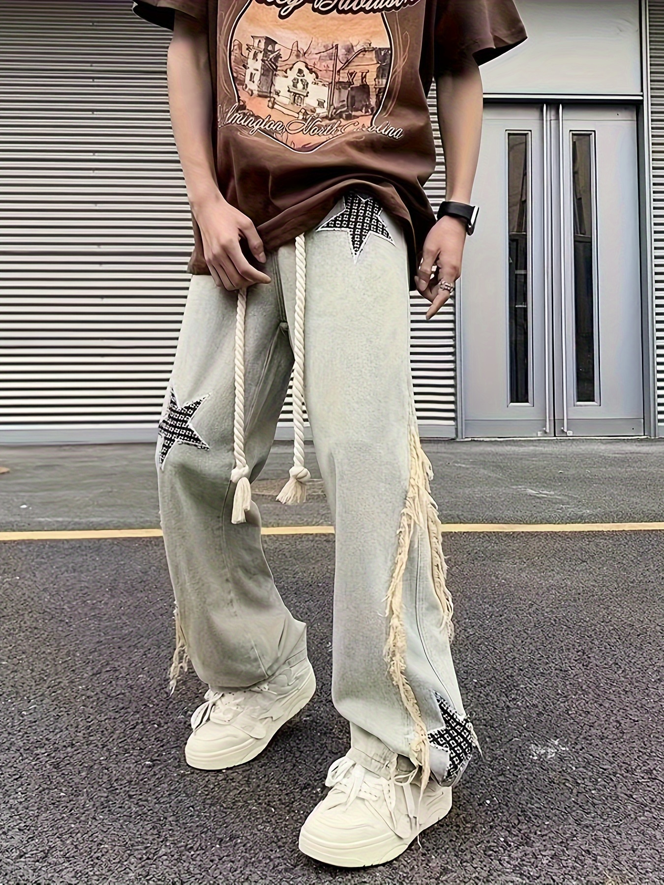 Y2k Star Pattern Loose Fit Baggy Jeans Men's Casual Street - Temu