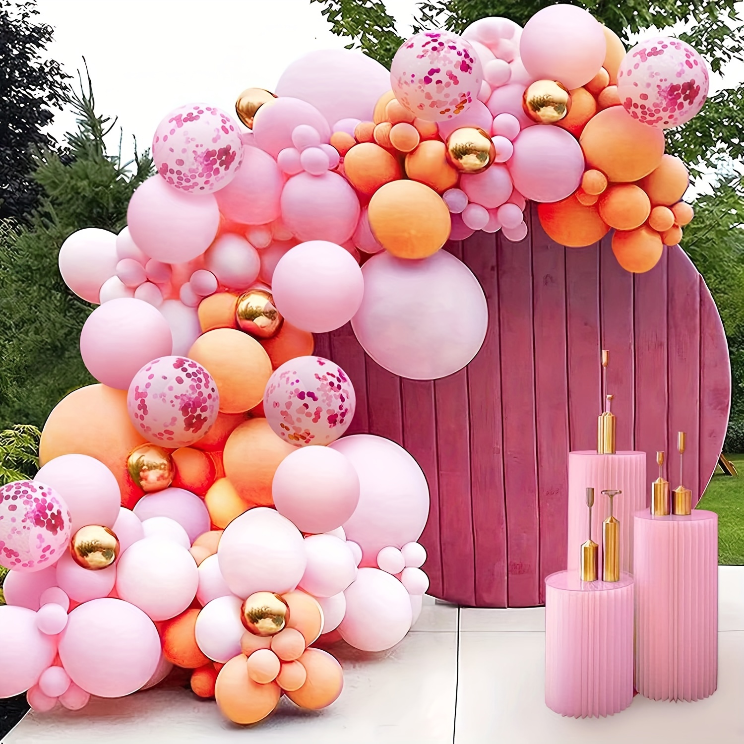 Kit de guirnalda de globos de flores para fiesta de feliz cumpleaños,  decoración de fiesta de color rosa dorado, crema, melocotón, rubor, telón  de