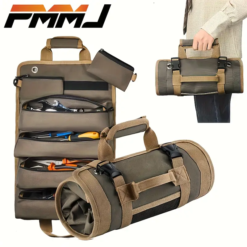 1pc Multi-Purpose Roll Up Tool Bag, Heavy Duty Roll Up Tool Bag Organizer,  Portable Roll Up Tool Bag Hanging Tool Zipper Carrier Tote, Car Camping Gea