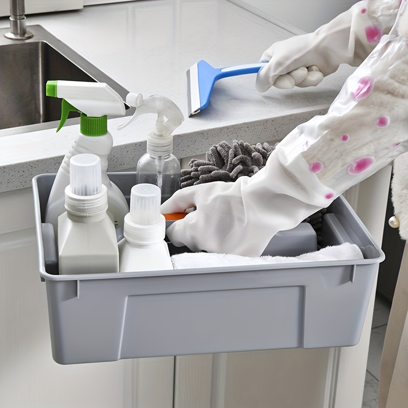 Cleaning Caddy Organizer with Handle, Gray Plastic Bucket for Cleaning  Supplies