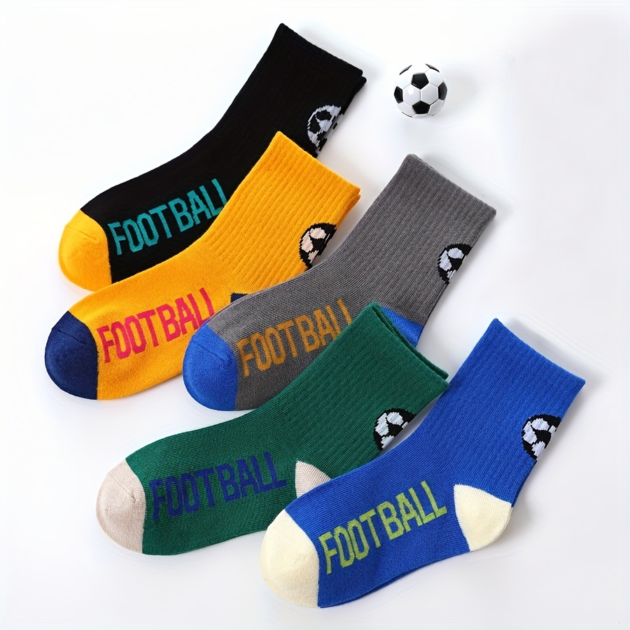 Boys Kids Football Pattern Trend Socks Causal Sports Socks - Temu