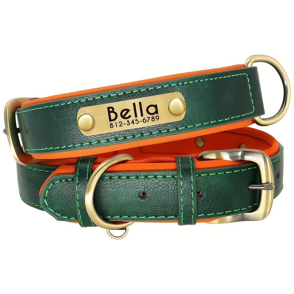 Custom Dog Collar With Name ID Tag, Leather Dog Collar, Personalized Dog  Collar, Engraved Pet Collars for Small Medium Large Dogs 