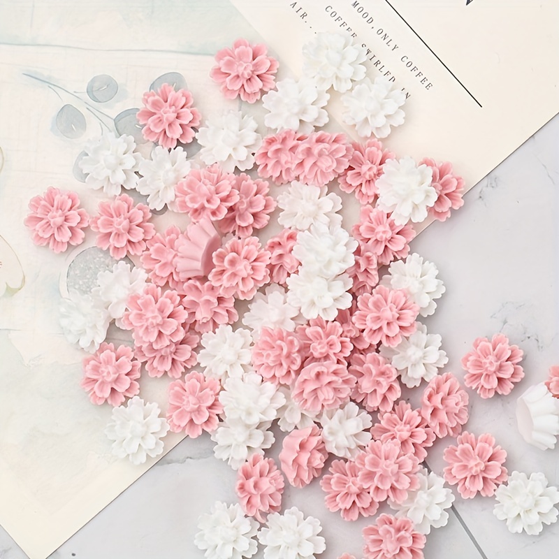 50pcs Bianco Rosa Fiori In Resina Margherita Flatbacks Cabochon  Abbellimenti Fai Da Te Decorazioni Per Telefono Scrapbooking Artigianato  Creazione Di