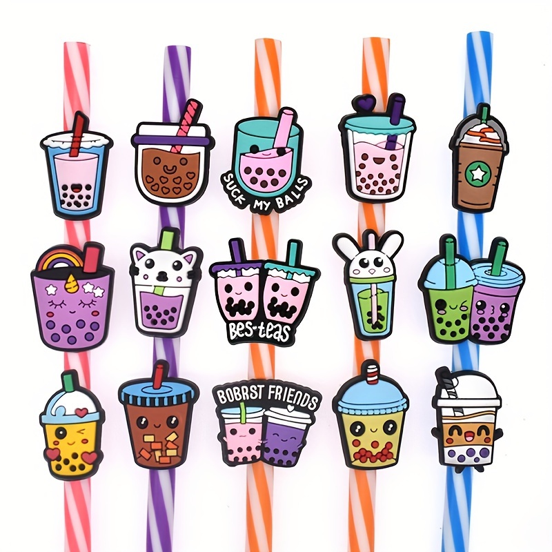 Reusable Silicone Straw Toppers Cute Cartoon Nursing Series - Temu