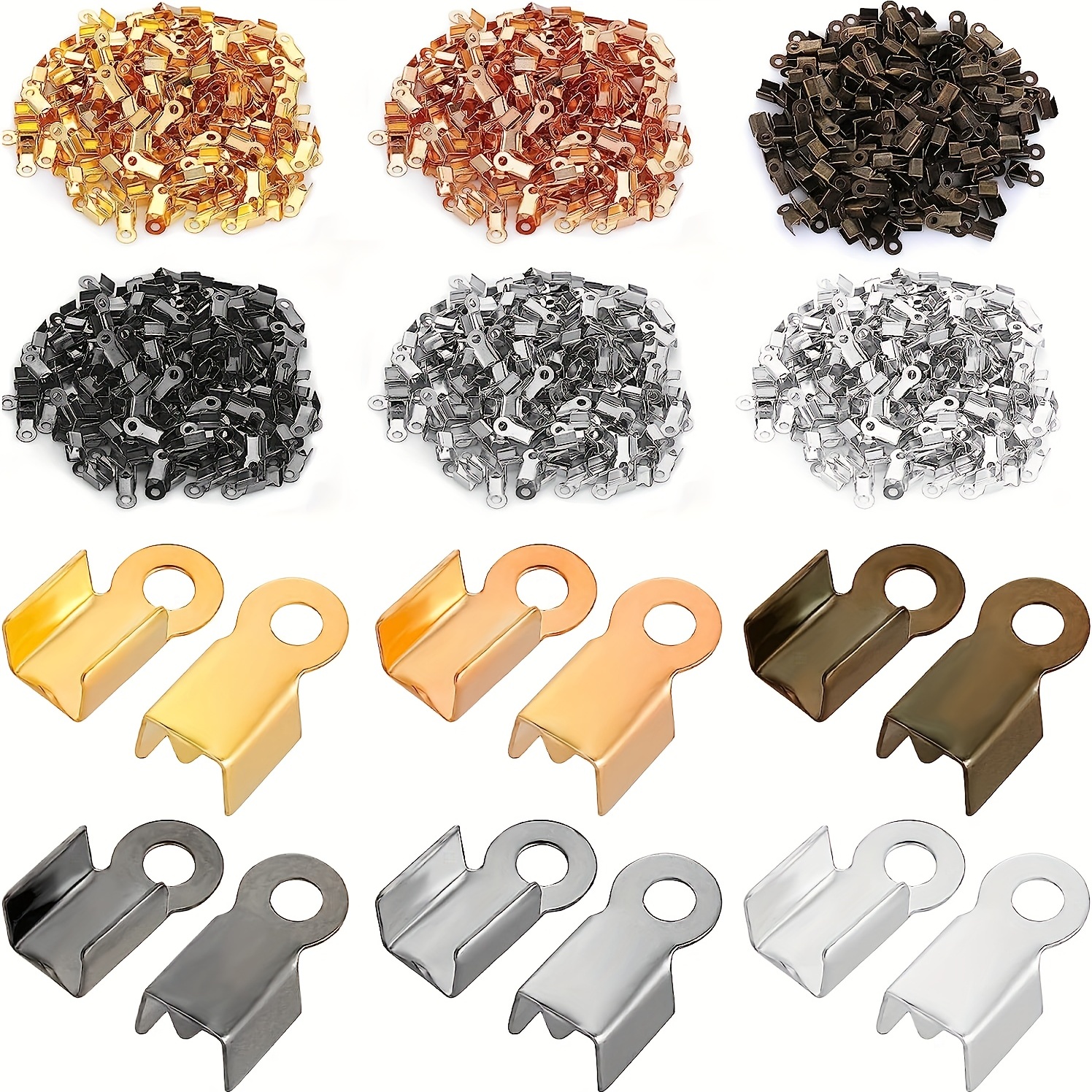

1200pieces Fold Over Clasp Cord Ends Terminators Crimp End Tips Leather Ribbon Ending Clasp Tips Jewelry Connector For Necklace Bracelet Jewelry Making Cheap Stuff Small Business Supplies