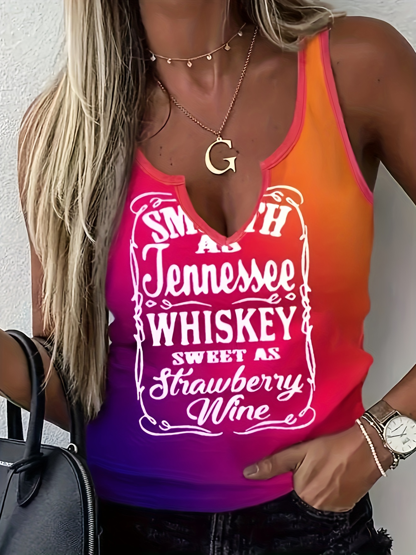 Casual Tank Top Women's Plus Slogan Ombre Print Vest Top