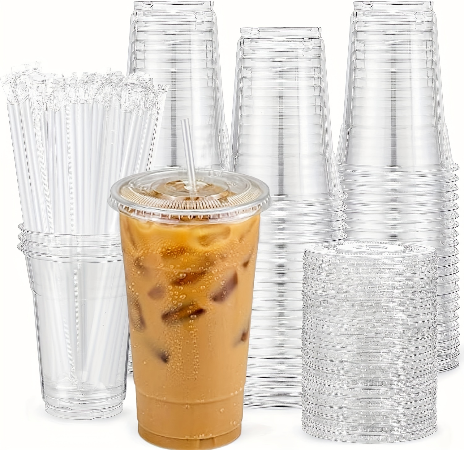 Clear Plastic Cups With Strawless Sip Lids Disposable - Temu