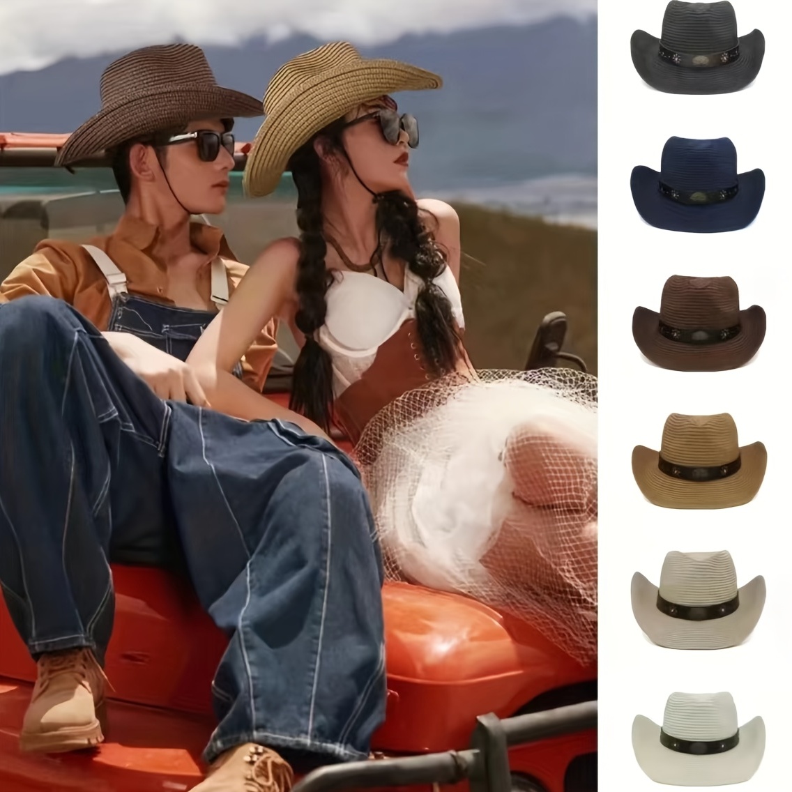 Cowboy hats for men travel seaside American jazz straw big brim