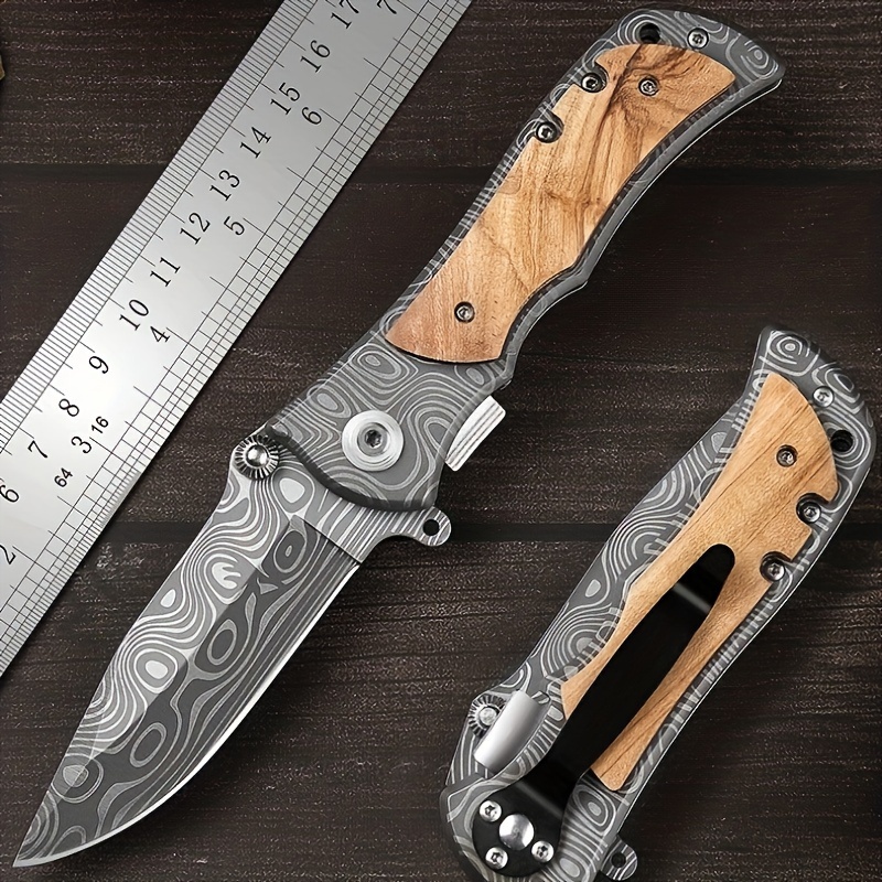 8 3/4 Inch Pocket Knife With Wood Handle Scales And Titanium
