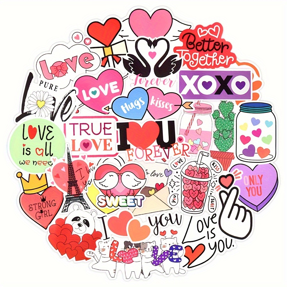 100pcs Valentine's Day Love Stickers Pack, Cute Aesthetics Vinyl Waterproof  Stickers For Water Bottle,Skateboard,Laptop,Phone,Journaling,Scrapbooking
