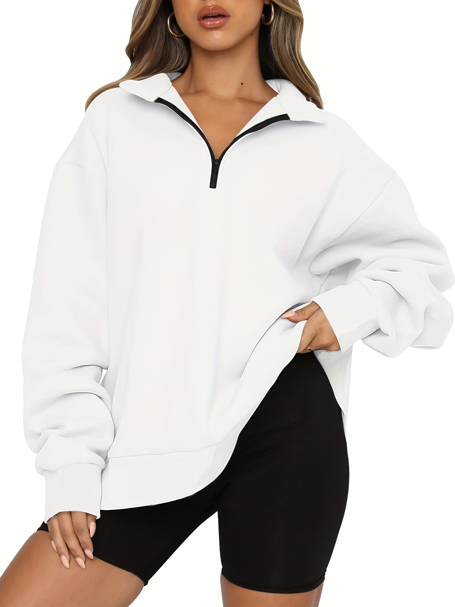 Sweatshirt For Women, Casual Fashion Long Sleeve Solid Color Zip Pullover  Hoodise Hoodies Sweatshirt Top Fall Clothes Oversized Shirts Women Trendy
