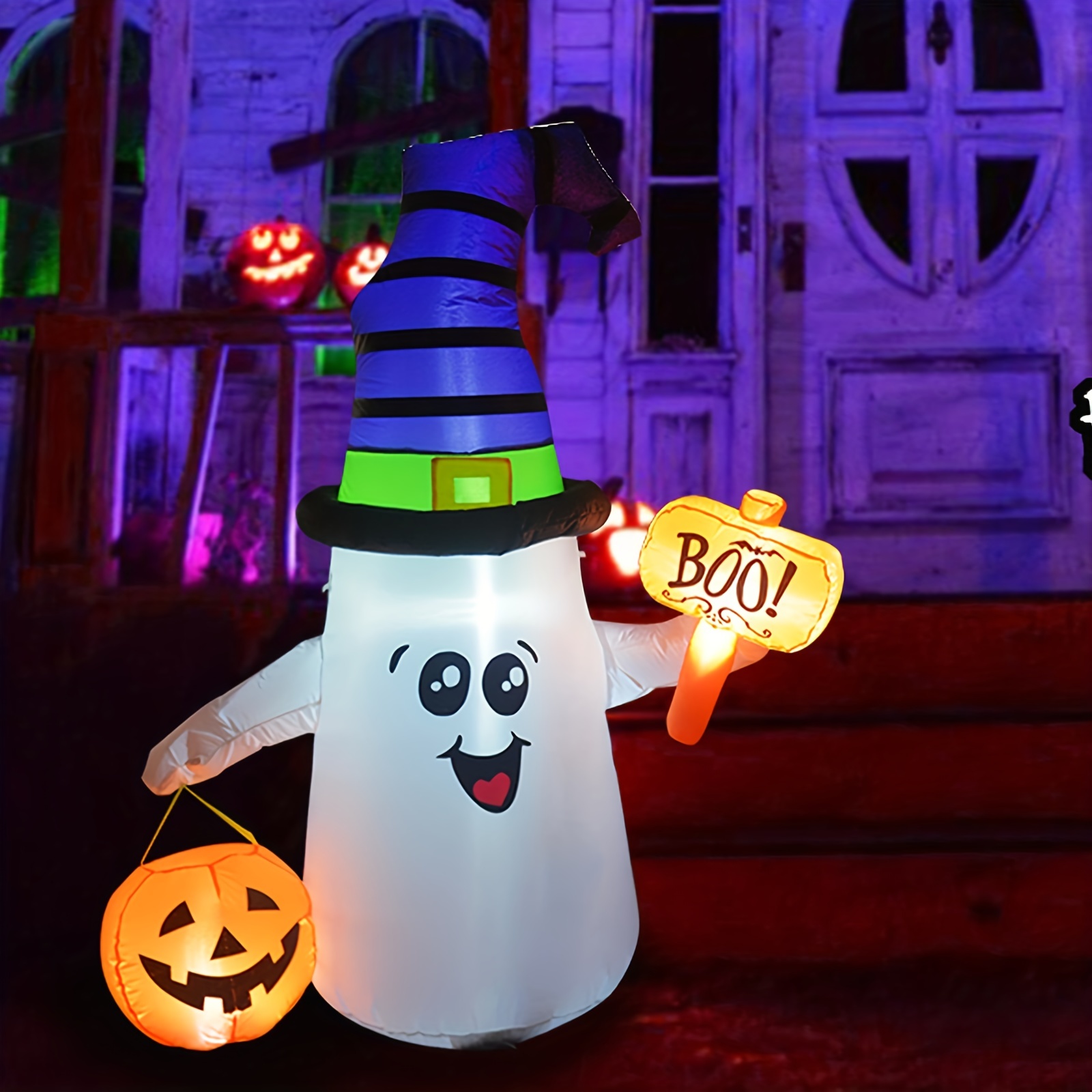 inflatable halloween cute ghost with pumpkin blow up inflatable halloween outdoor yard decoration for indoor outdoor yard party halloween decor light details 4