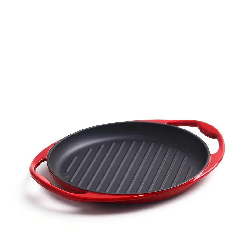 Enameled Deep Round Grill Cast Iron Griddle Pan with Glass Lid 10 Inch  Non-Stick Round 