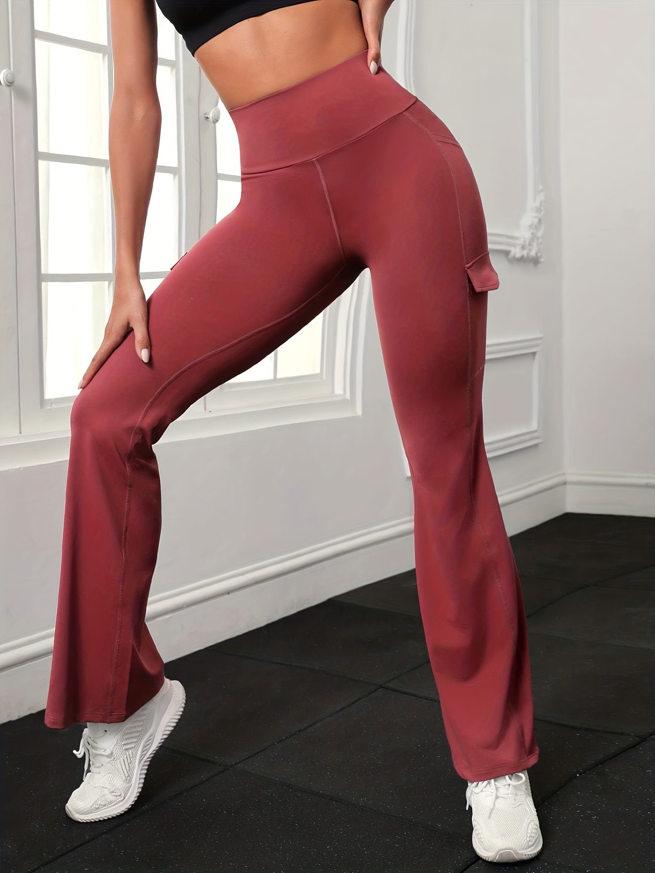 Leggings De Mujer Pantalones Acampanados De Talle Alto Lisos A La