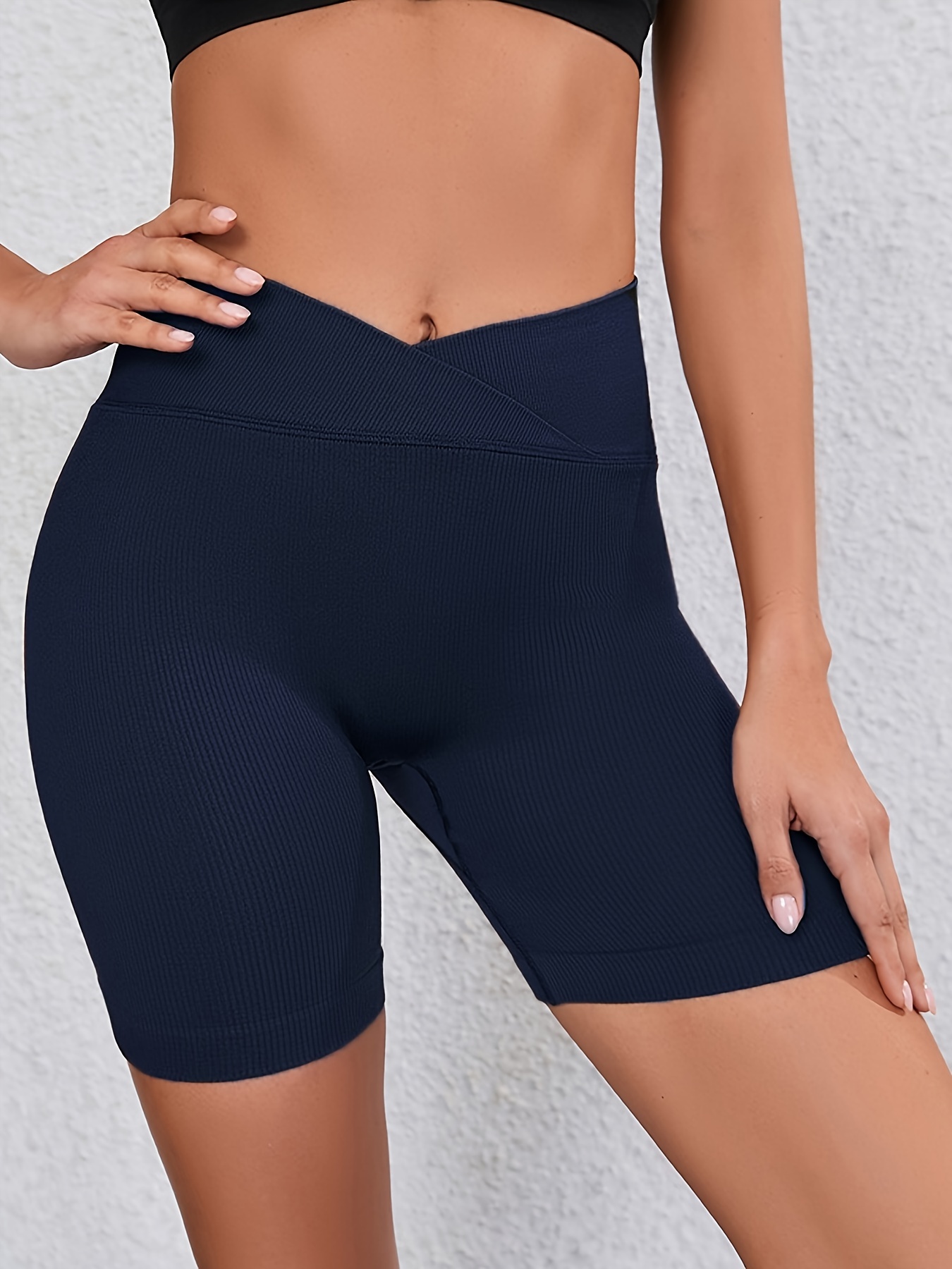 Cross Waist Sexy Tight Sports Fitness Yoga Shorts Ribbed - Temu