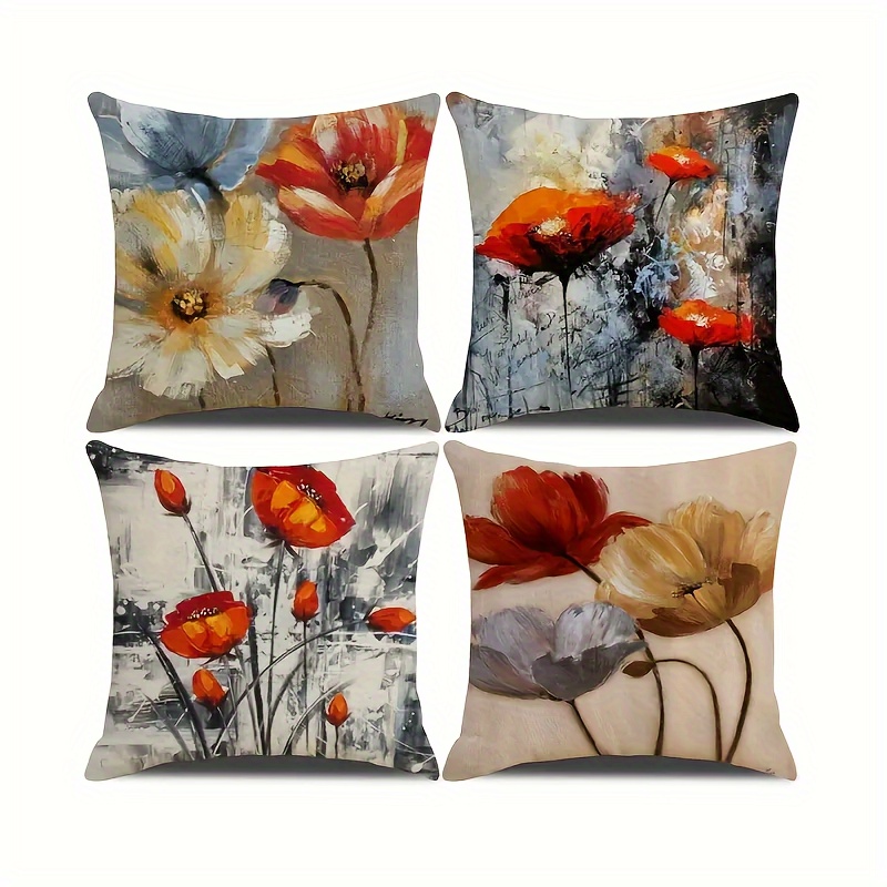 

4pcs, Flower Polyester Cushion Cover, Pillow Cover, Room Decor, Bedroom Decor, Sofa Decor, Collectible Buildings Accessories (cushion Is Not Included)