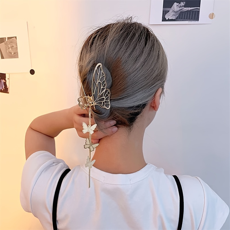 Butterfly Hair Clips 1PCS Butterfly Metal Hair Claw Clip Big Nonslip Gold  Hair Clamps Hair Accessories Butterfly Tassel Hair Catch Clip for Women and  Thinner Thick Hair Styling Fashion Hair Supplies Little