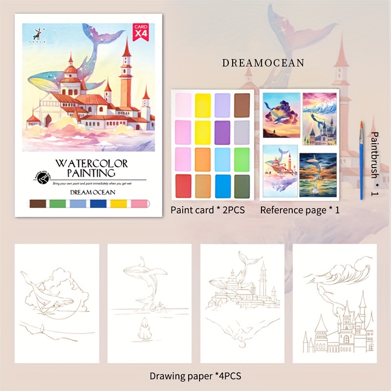 1 Painting Book With Watercolor Paint Diy Gouache Graffiti - Temu