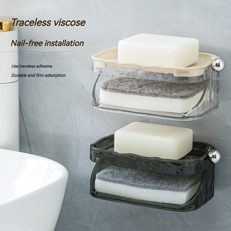 Wall-mounted Soap Holder With Drainage, Traceless Adhesive Soap Dish,  Creative Storage Box For Bathroom