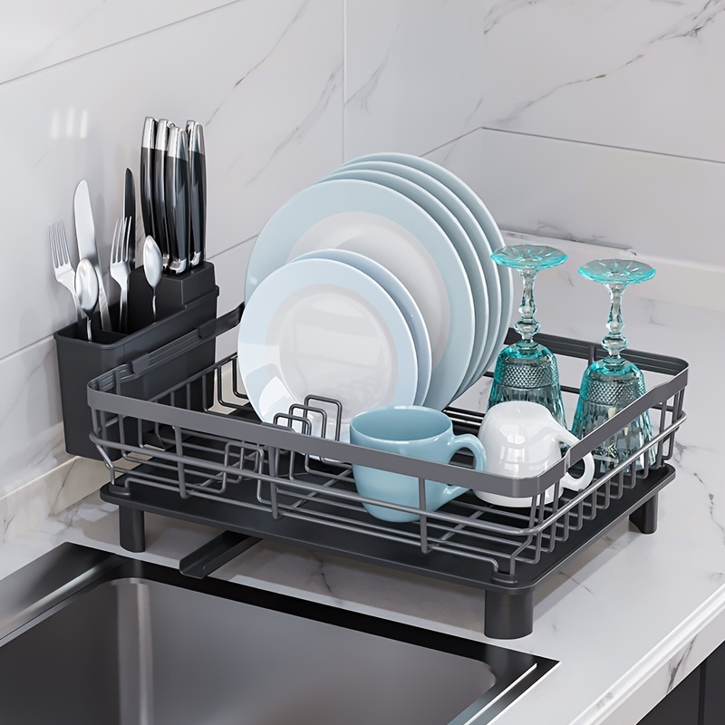 Kitchen Dish Drain Rack With Drainboard And Utensil Holder - Temu