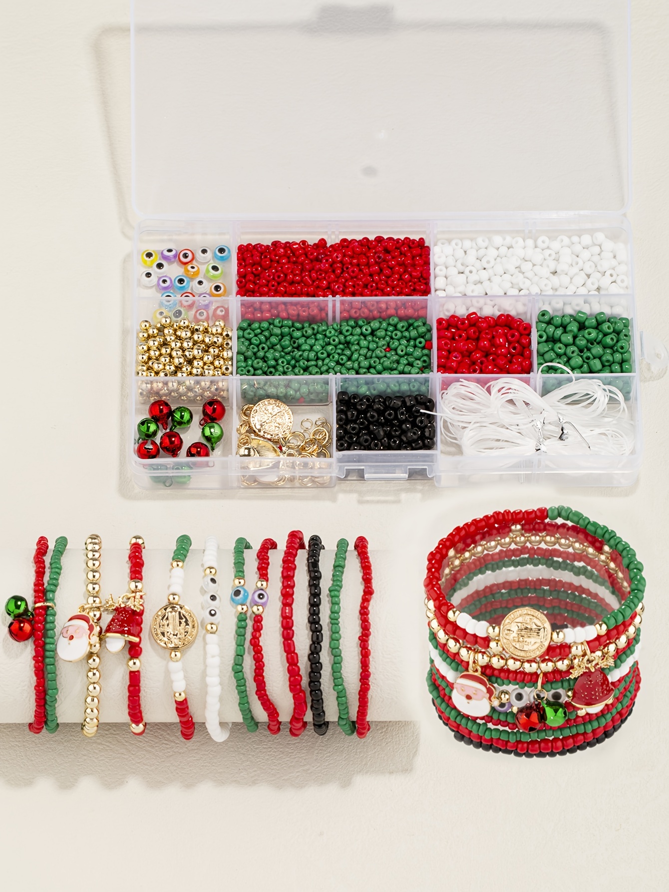 Diy Bracelet Set Christmas Theme Elements Glass Rice Beads - Temu