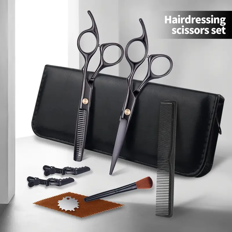 professional hair cutting scissors thinning shears kit with hair styling comb hair shears set barber scissors kit with hairdresser scissors haircut shears hair layering scissors for home salon black details 5