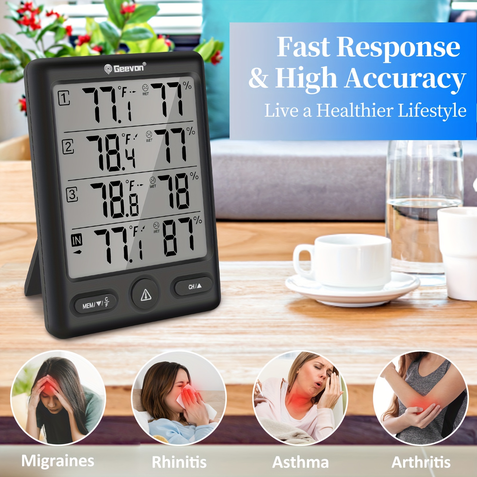Indoor Outdoor Thermometer, Wireless Thermometer With 3 Remote Sensors,  Digital Hygrometer Thermometer, Wireless Temperature Humidity Monitor Gauge  With Range, Useful Stuff - Temu