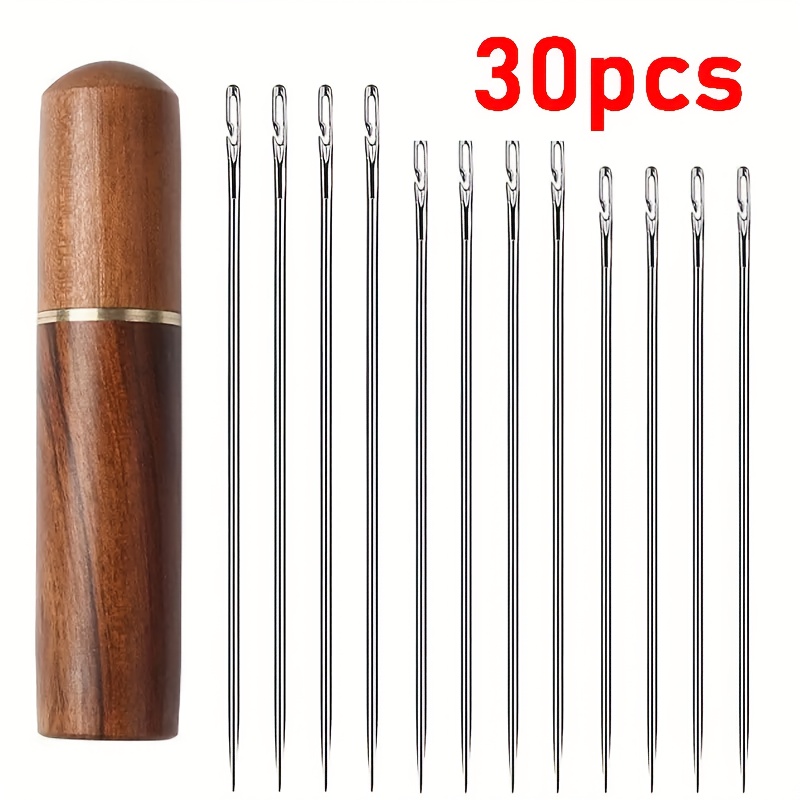 40pcs Big Eye Needles Diy Hand Sewing Needles Wood Needle Holder Storage  Bottle Needle Set Accessories Sewing Tools