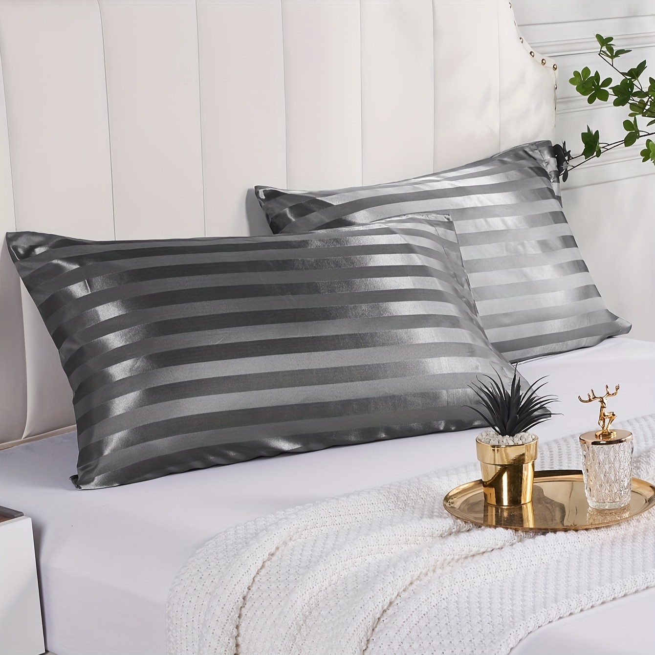 Striped Pattern Pillowcase For Hair And Skin (without Pillow - Temu