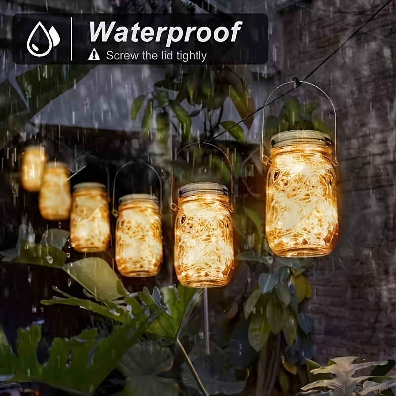 Outdoor Mason Jar Lights Hanging, 2-Pack LED Decorative Garden