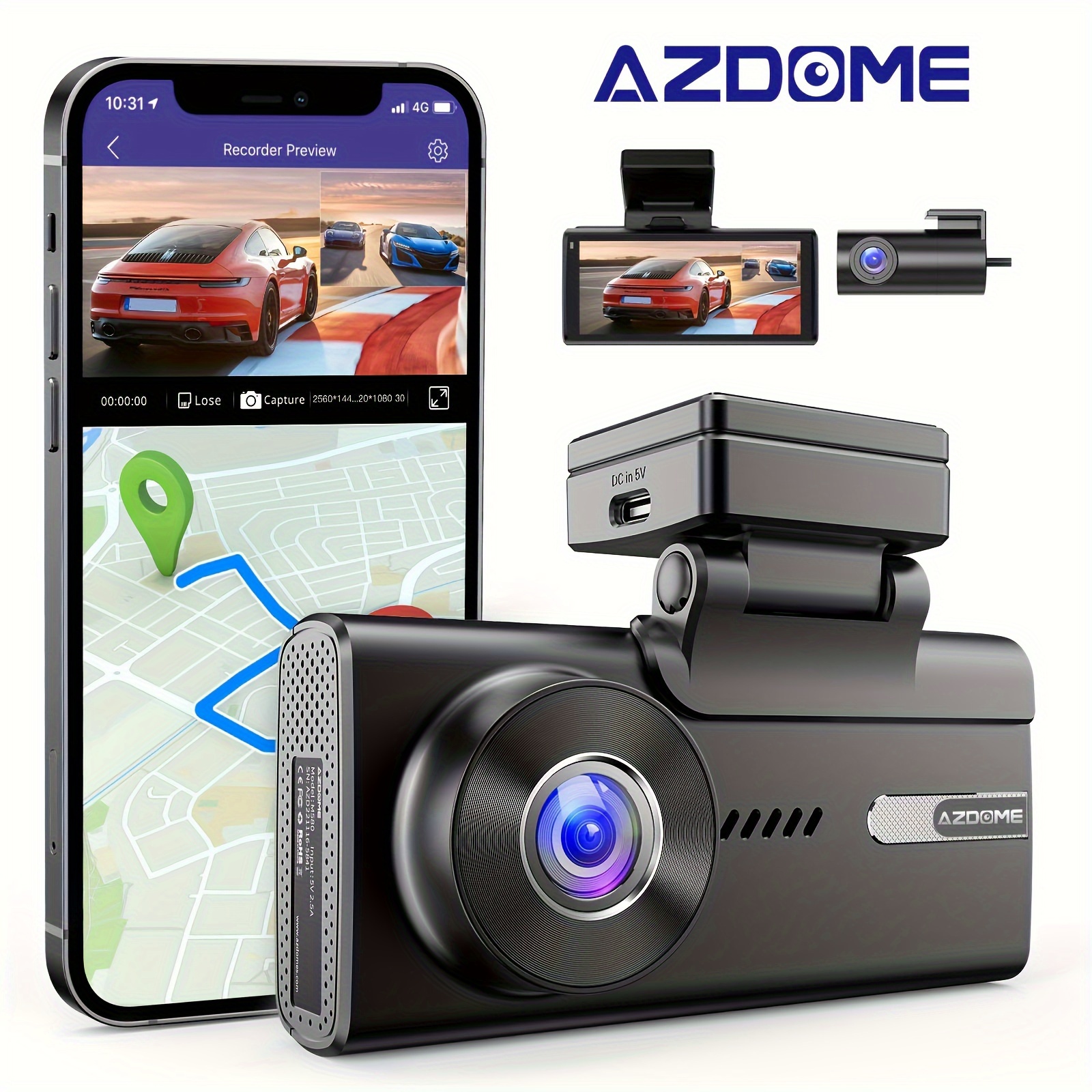 AZDOME WiFi 4K Dash Cam, UHD 2160P 2.4 IPS Screen Driving Recorder, 170°  Wide Angle Dashboard Camera Built-in GPS WDR Night Vision 24H Parking Mode
