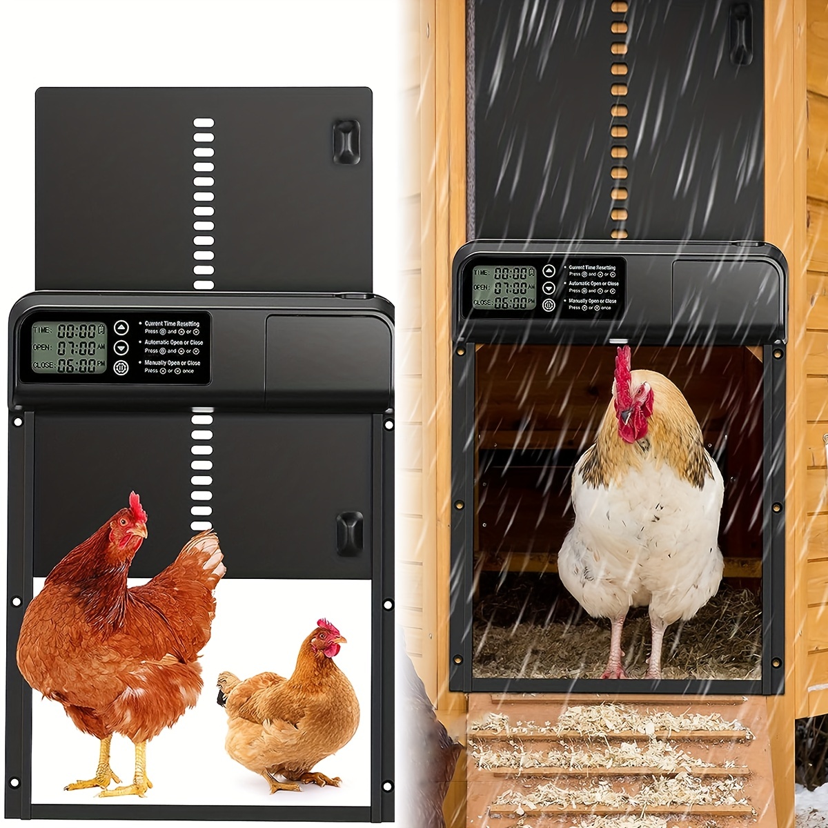 

1pc, Automatic Chicken House Door, Thickened Aluminum Chicken Coop Door With Timer, Long Battery Life And Digital Display, Suitable For All Chickens And Ducks, Requires 3 Aa Batteries (not Include)