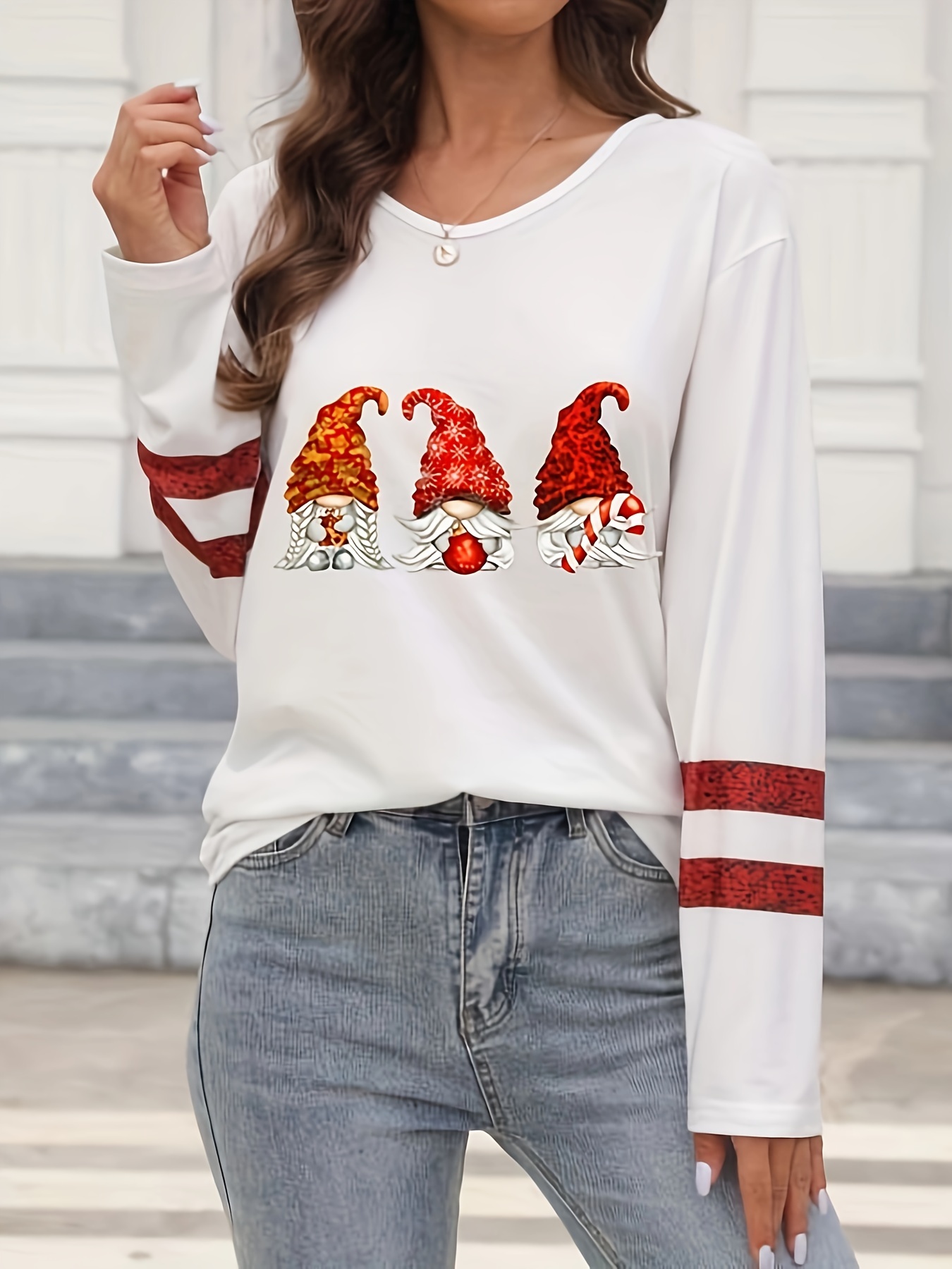 Camiseta Mujer Camiseta Manga Larga Cuello Redondo Estampado - Temu
