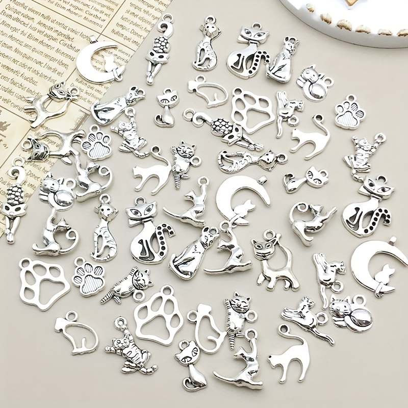 Randomly Mix Antique Silver Animals Cat Charms Pendants For - Temu