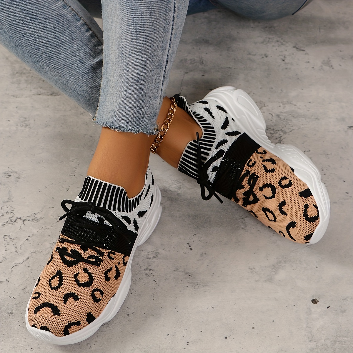 Women's Leopard Print Platform Sneakers Casual Lace Outdoor - Temu Canada