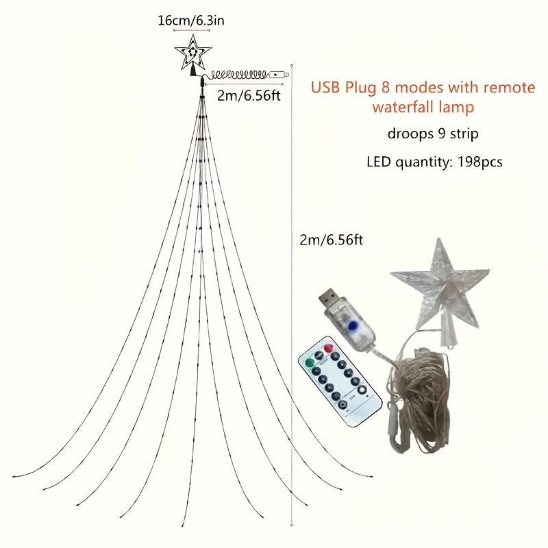 Usb Model Outdoor Camping Light String, Led Pentagram Waterfall Light,  Hanging Tree Light, Christmas Decorative Meteor Light, Led Curtain Light,  Courtyard Lawn Light, Remote Control - Temu