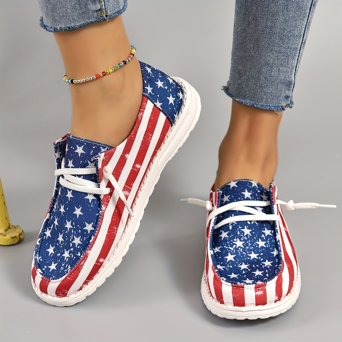 Zapatos Lona Patr n Bandera Americana Informal Mujer Zapatos Temu